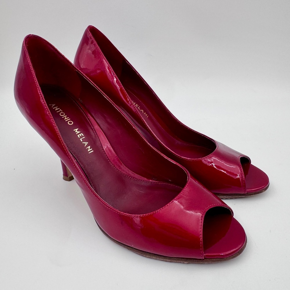 Antonio Melani Red Patent Leather Peep Toe Pumps Heels Size 5.5M